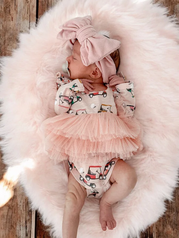 Golf Cart Pink / Organic Long Sleeve Tutu Bodysuit Trendy Bodysuit with Cutouts