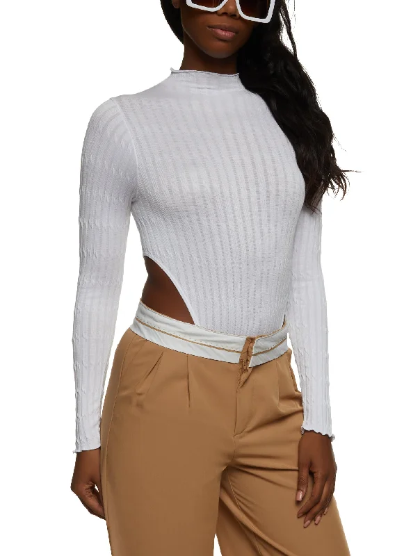Rib Knit Lettuce Edge High Cut Seamless Bodysuit Comfortable Adjustable Strap Bodysuit