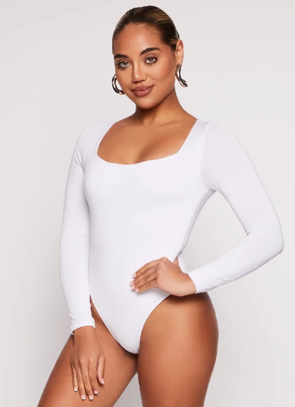 Square Neck Long Sleeve Bodysuit Comfortable Soft Bodysuit