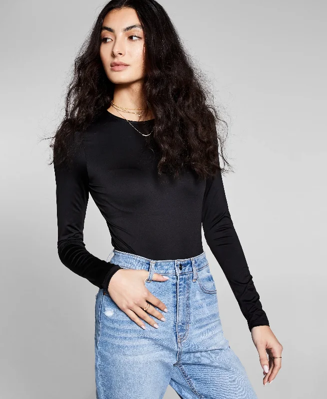 Women's Long Sleeve Crewneck Bodysuit Fashionable Sleeveless Bodysuit with Buttons