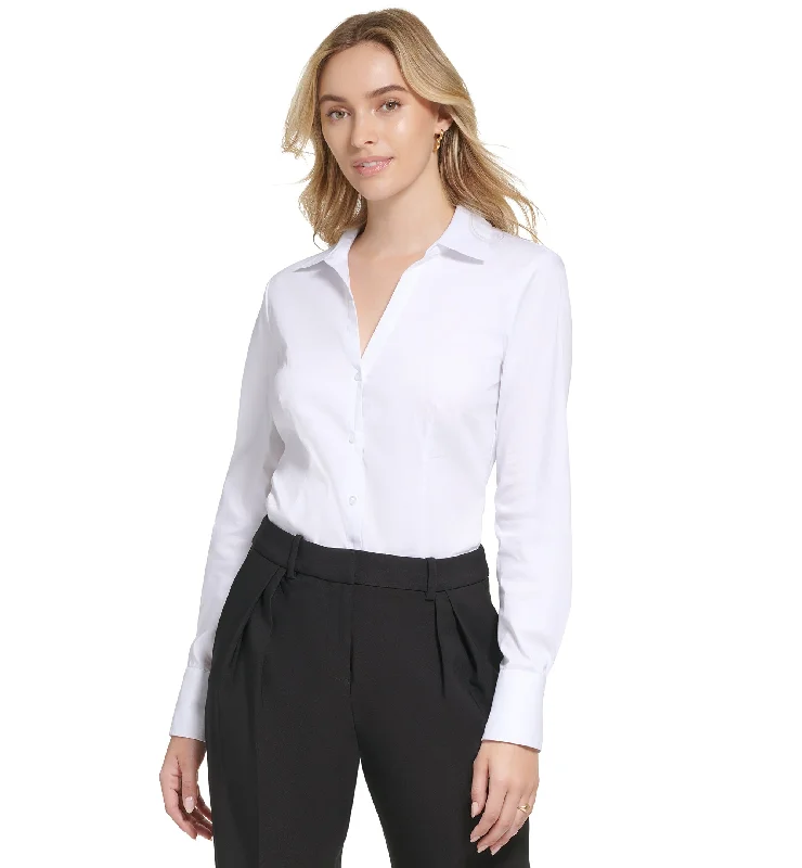Women's X-Fit Long Sleeve Collared Bodysuit Elegant Bodysuit with Floral Embroidery
