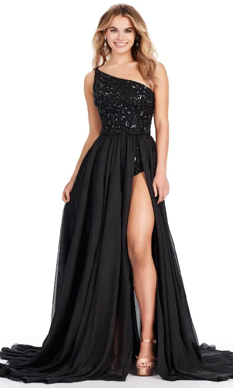 Ashley Lauren 11460 - Beaded Bodysuit A-Line Prom Dress Comfortable Printed Bodysuit