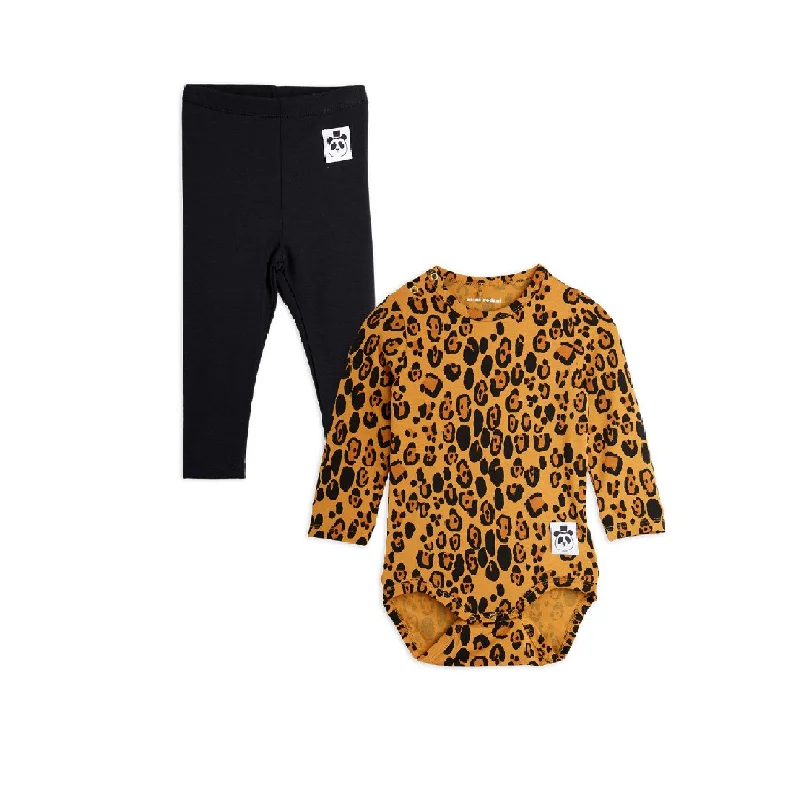 Leopard Bodysuit & Leggings Set Stylish One-Shoulder Bodysuit