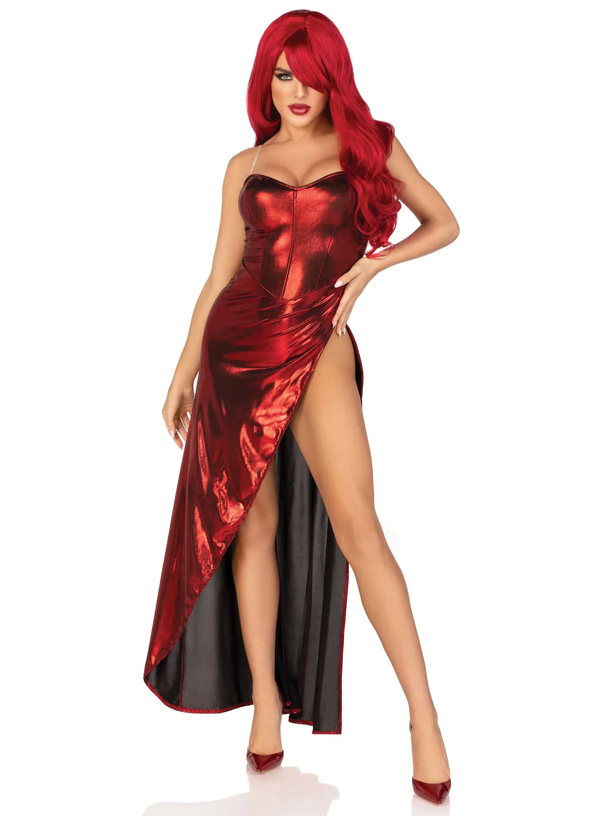 Red Lamé Bodysuit Dress Cozy Stretch Bodysuit