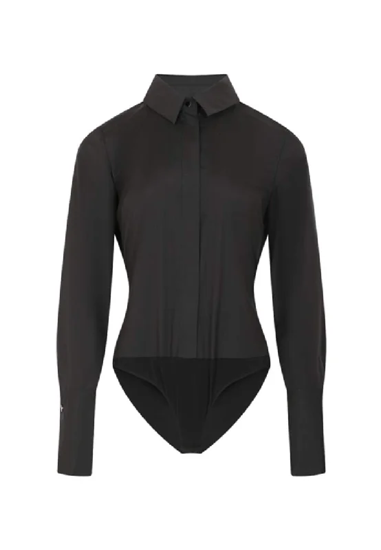Fresh To A Crisp Cooling Shirted Bodysuit Elegant Satin Bodysuit