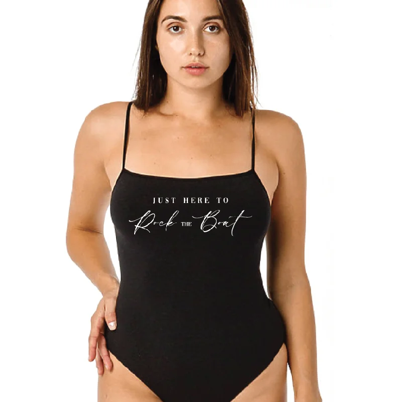 Women's EB "Just Here To Rock The Boat" Bodysuit Trendy Sheer Lace Bodysuit