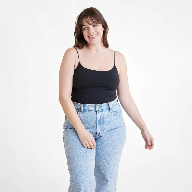 Cami Bodysuit | Black Fashionable Sleeveless Bodysuit with Buttons