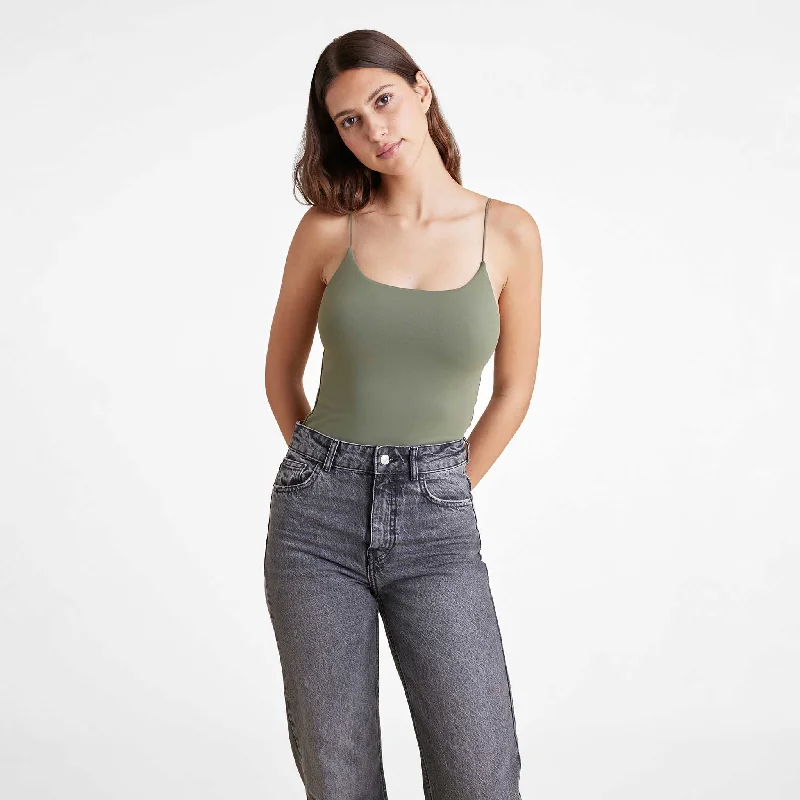 Cami Bodysuit | Olive Trendy Bodysuit with Halter Neckline