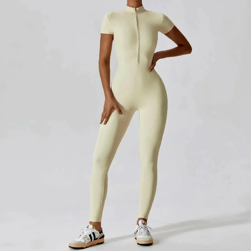 Women's Zipper Detail Yoga Bodysuit - Ultimate Comfort & Flexibility Stylish Bodysuit with Faux Fur