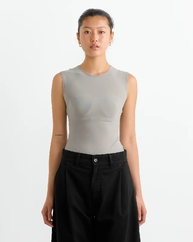 Aura Sleeveless Bodysuit in Aluminum Comfortable Bodysuit for Layering
