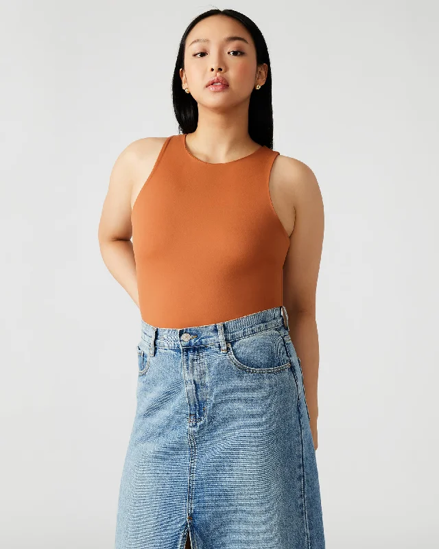 NICO BODYSUIT COGNAC Elegant Halter Neck Bodysuit
