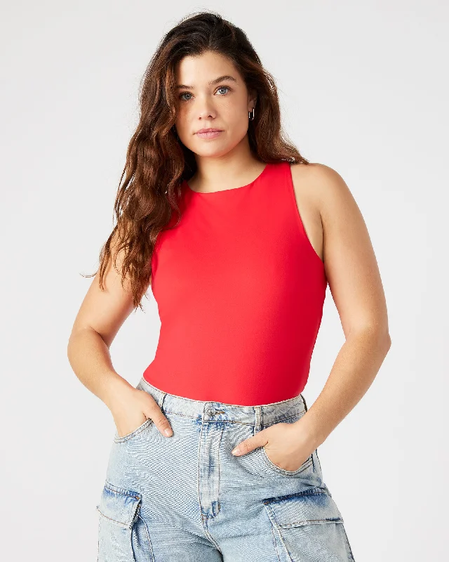 NICO BODYSUIT RED Chic Bodysuit with Ruffles