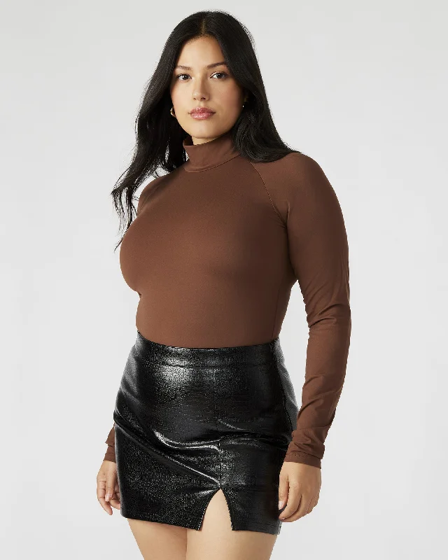 NELLE BODYSUIT BROWN Trendy High-Neck Bodysuit