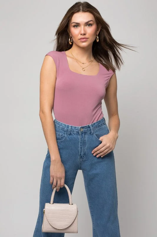 Peyton Square Neck Bodysuit Fashionable Plunge Bodysuit