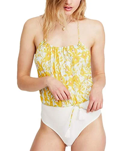 Free People Liza Bodysuit (Ivory Combo, L) Stylish Bodysuit with Pockets