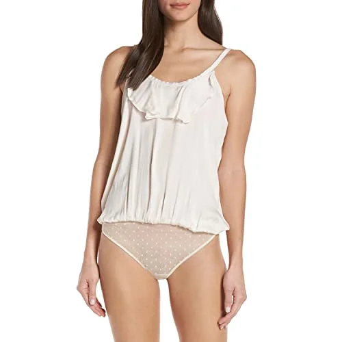Free People Not Tired Ruffled Bodysuit Natural Size Large Ivory Fashionable Plunge Bodysuit