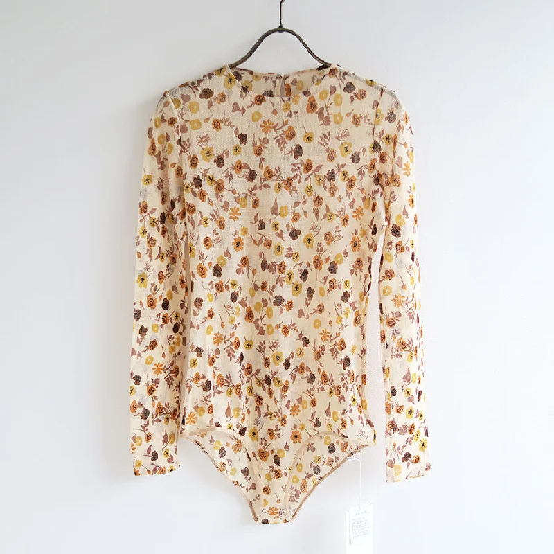 【FUMIKA UCHIDA/フミカウチダ】<br>FLOWER PRINTED TULLE CREW-NECK BODYSUIT <br>U-FD003 Trendy Scoop Neck Bodysuit