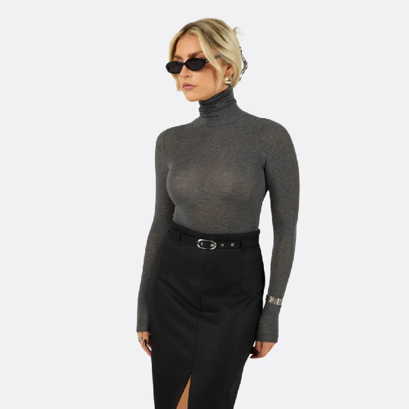 Belle Turtleneck Bodysuit - Grey Cozy Fit Bodysuit