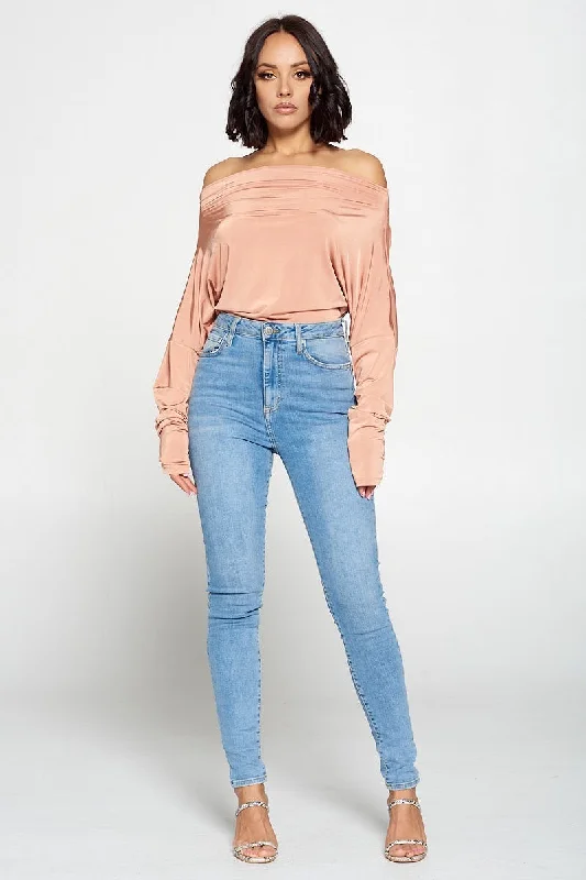 Jenna Multiway Self-Tie Peach One Shoulder Bodysuit Elegant Sheer Bodysuit