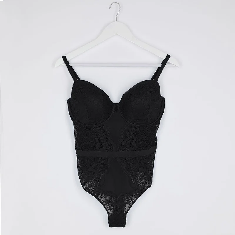 Ladies Black Lace Bodysuit Stylish Bodysuit with Lace Detail