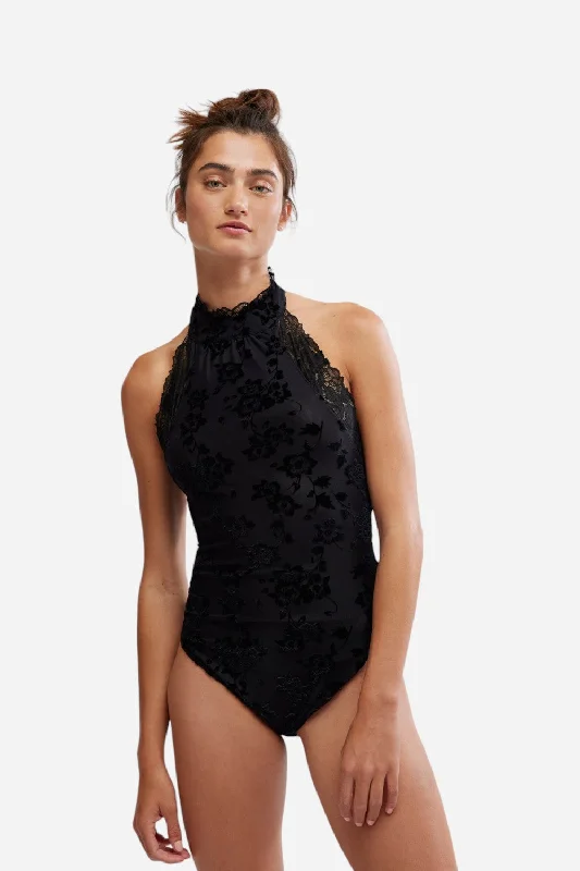 Free People Late Night Bodysuit in Black Elegant Long Sleeve Bodysuit