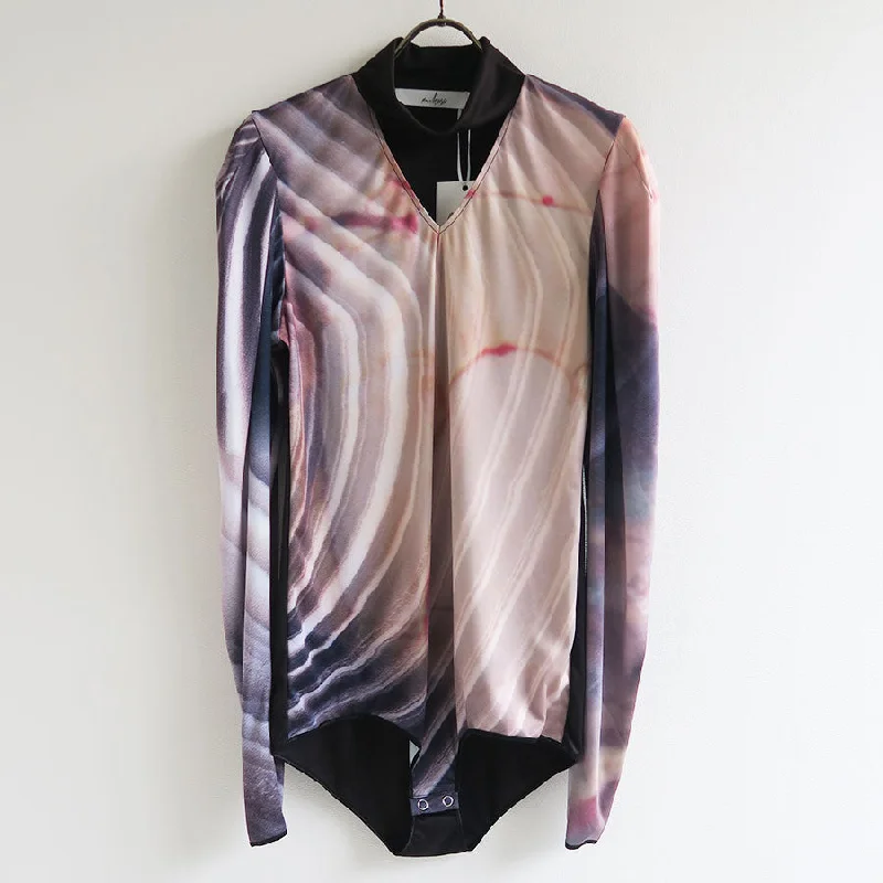 【mukasa/ムカサ】<br>RARE STONE PRINT BODYSUIT <br>MU-0408 Elegant Back Zip Bodysuit
