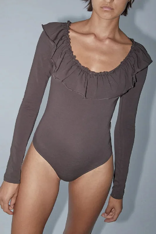 Paloma Wool Fei Bodysuit - Brown Stylish Backless Bodysuit