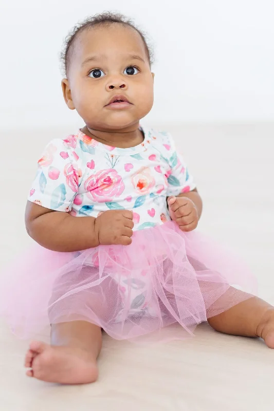 Rosettes Tutu Bodysuit Stylish Mesh Bodysuit with Straps