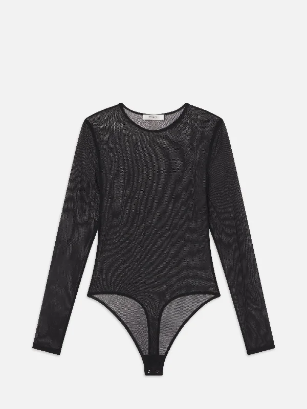 Stretch Mesh Bodysuit -- Black Comfortable Printed Bodysuit