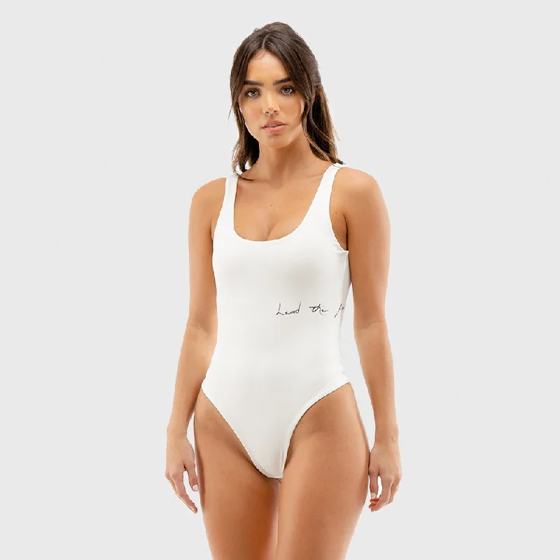 Vibe Bodysuit - White Trendy Seamless Bodysuit for Comfort