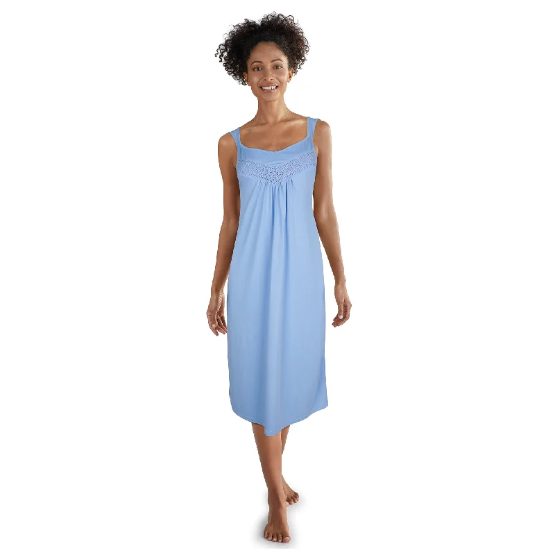 Carisma Women's Ocean Breeze Peachy Solid Crochet Sleepshirt Welt Pockets Slit Pockets