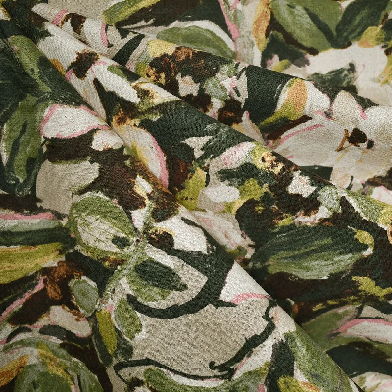 Japanese Layered Mottled Floral Linen Blend Shirting Evergreen/Olive Handmade Hand-knitted Hand-woven