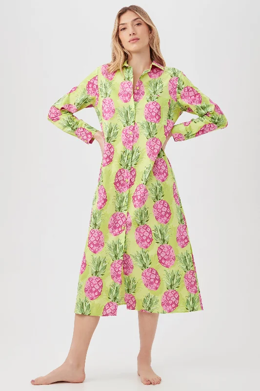Kiwi Pineapple Women's Maxi Length Poplin Sleepshirt Polka Dot Checkered Tartan