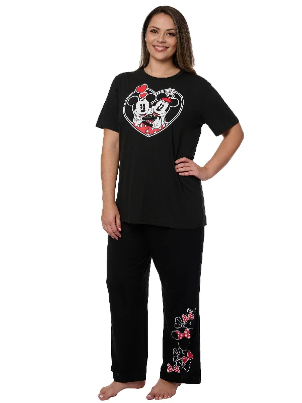Mickey & Minnie Mouse Heart T-Shirt w/ Pajama Pants Lounge Wear Plus Size Set Striped Floral Plaid