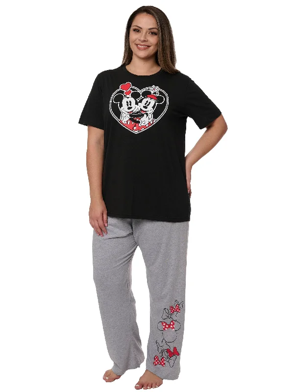 Mickey Minnie Mouse T-Shirt w/ Gray Lounge Pajama Pants Women's Plus Size Set Spandex Blend Rayon Blend Denim Blend