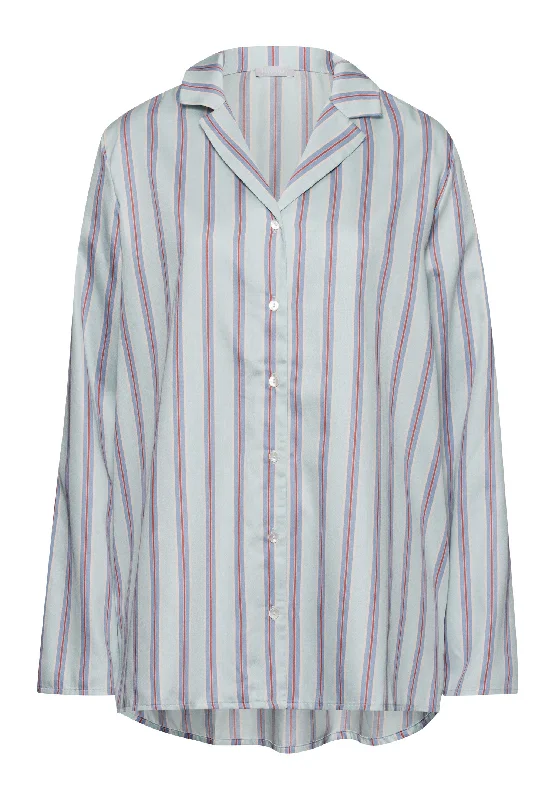Sleep And Lounge Cotton Button Front Pajama Shirt | Balanced Stripe 74849-2164 Notch Collar Peter Pan Collar Cowl Neck