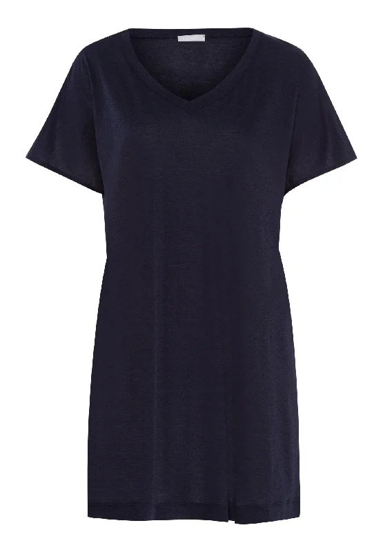Laura Cotton Blend V-Neck Bigshirt | Midnight 77111-1630 Handmade Hand-knitted Hand-woven