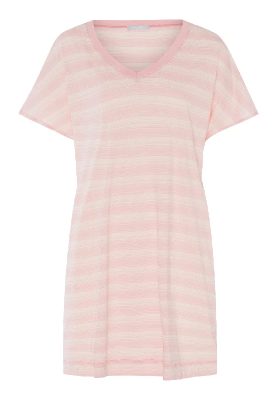 Laura Cotton Blend V-Neck Bigshirt | Coral Stripes 77111-2881 Fashionable Trendy Casual