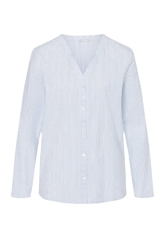 Sleep And Lounge Cotton Notch Collar Shirt | Dreamy Stripe 77457-2369 Zippered Buttoned Snapped
