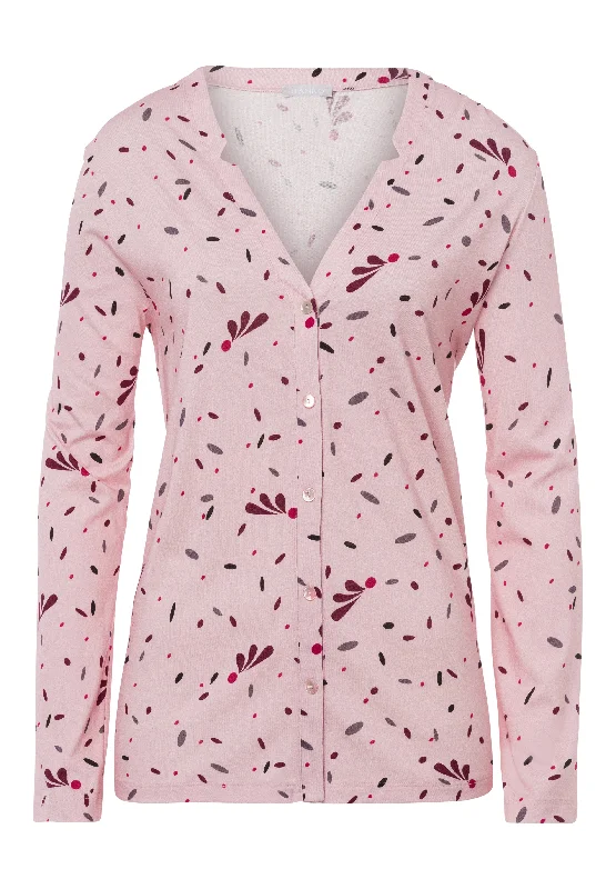 Sleep And Lounge Button Front Shirt | Blithe Petals Print 77934-2933 Ribbed Striped Patterned