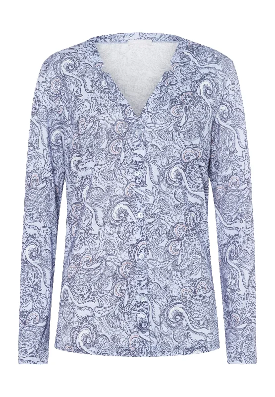 Sleep And Lounge Button Front Shirt | Calm Paisley 77934-2954 Collared Crew Neck Turtle Neck