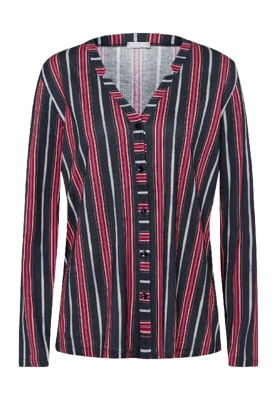 Sleep And Lounge Button Front Shirt | Marsala Stripe 77934-2984 Cashmere Blend Cotton Blend Poly Blend