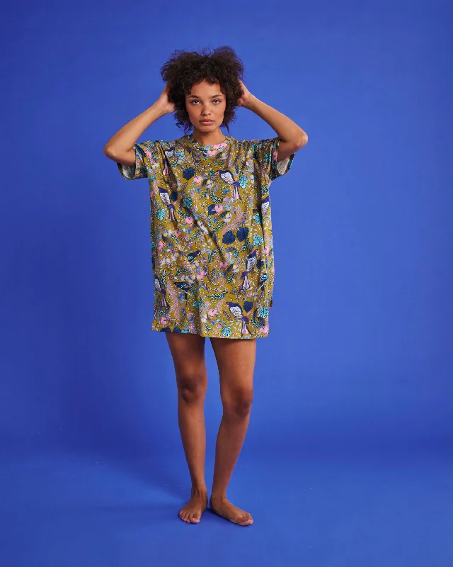 Birds Of Paradise Organic Cotton Oversize T-shirt Nightie Cashmere Blend Cotton Blend Poly Blend