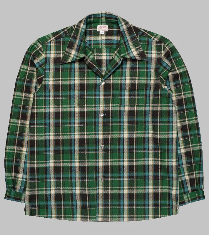 Bryceland's Cotton Sports Shirt Green/Blue Check Silk Blend Satin Velvet