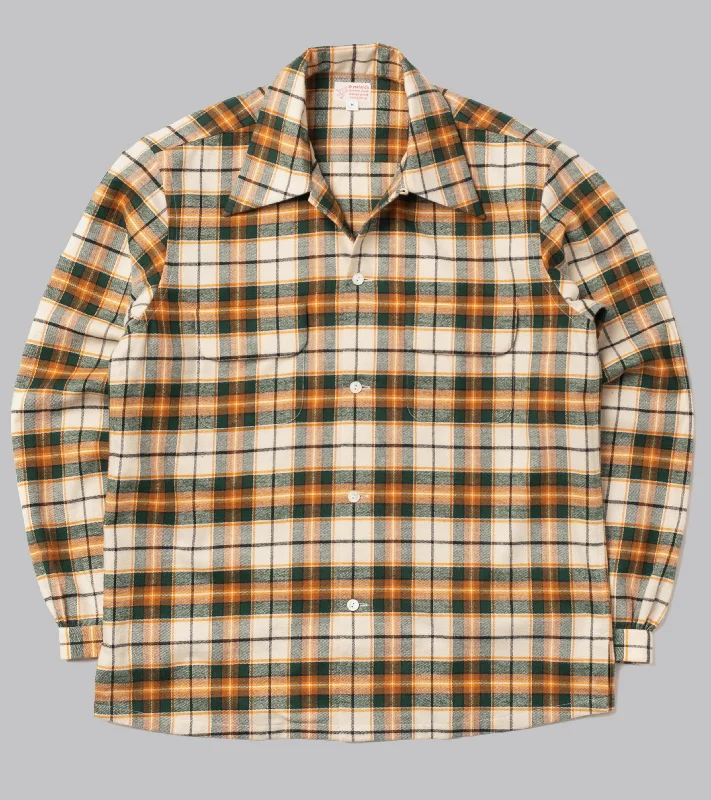 Bryceland's Cotton Sports Shirt Green/Orange Check Zippered Front Buttoned Front Snap Front