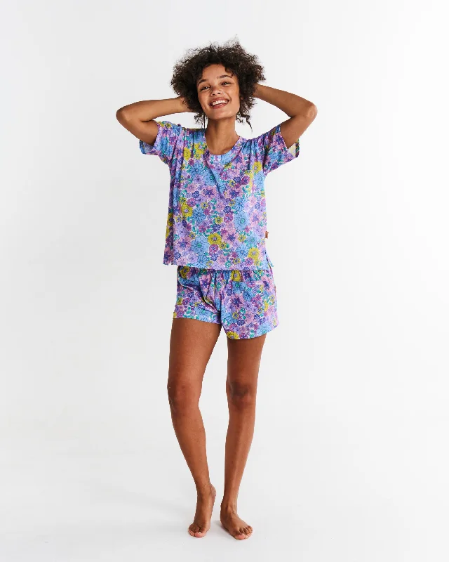 Bunch Of Fun Organic Cotton Short Sleeve T-Shirt & Shorts Pyjama Set Collared T-Shirt Boat Neck A-Line