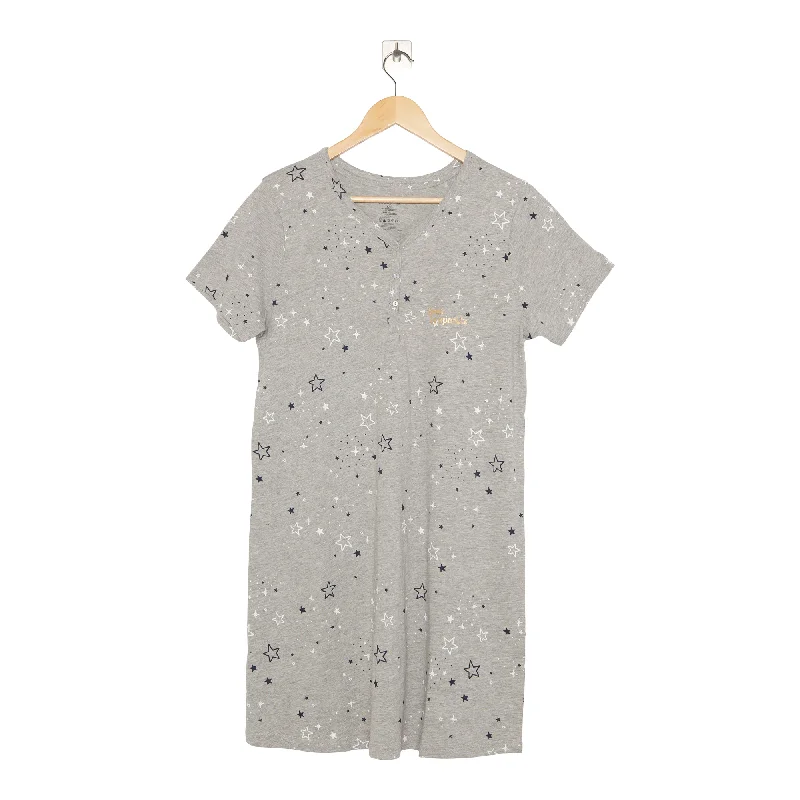 Carisma Women's Henley Sleepshirt Spandex Blend Rayon Blend Denim Blend