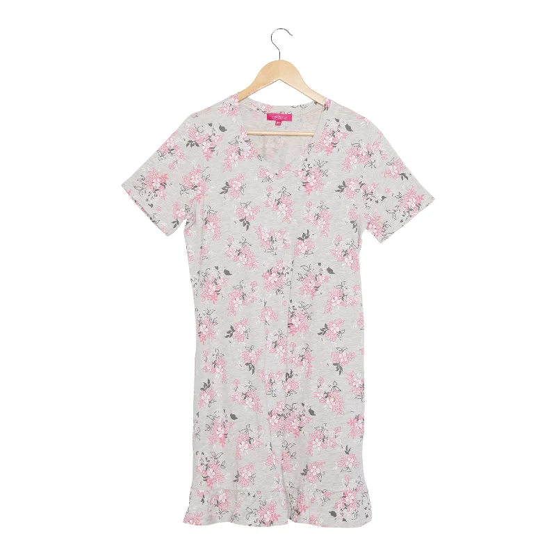 Carisma Women's Romance Printed Ruffle Sleep Shirt Welt Pockets Slit Pockets