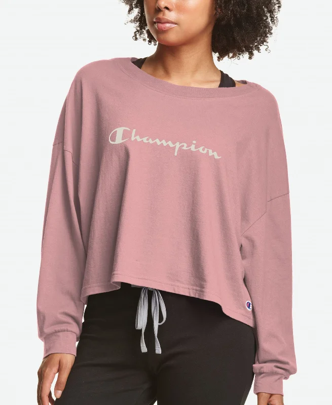 Champion Cropped Long Sleeve Lounge Sleep T-Shirt Hooded Caped Shawl Collar
