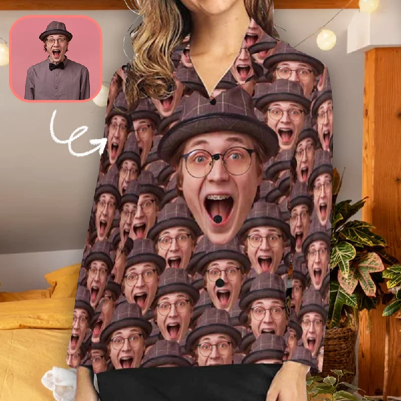 Custom Multi-Face Pajamas Top Shirt Personalized Women's Boyfriend Face Sleepwear Pajama Top Knit Fabric Woven Fabric Fleece Fabric